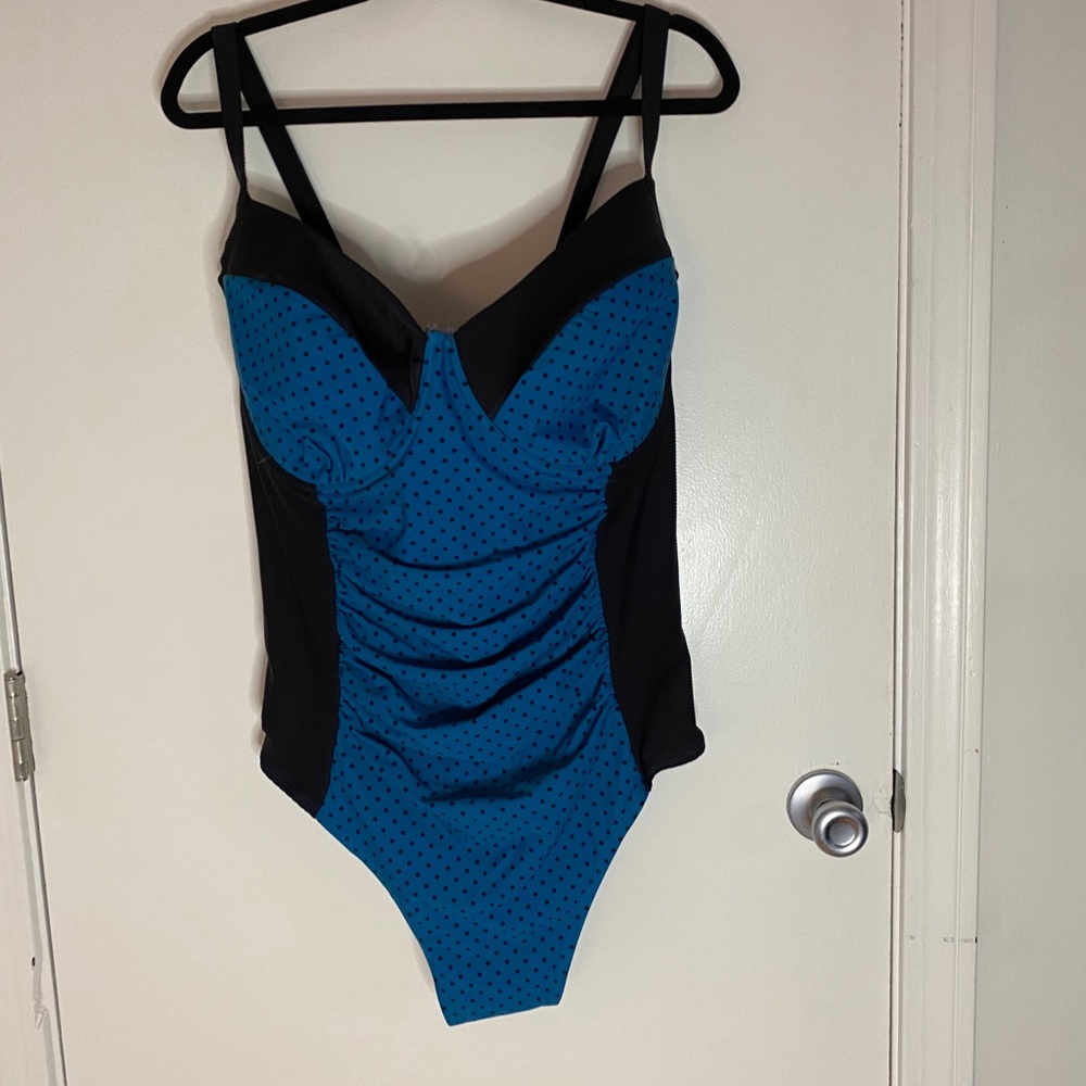 NWT Black and blue polka dot one piece